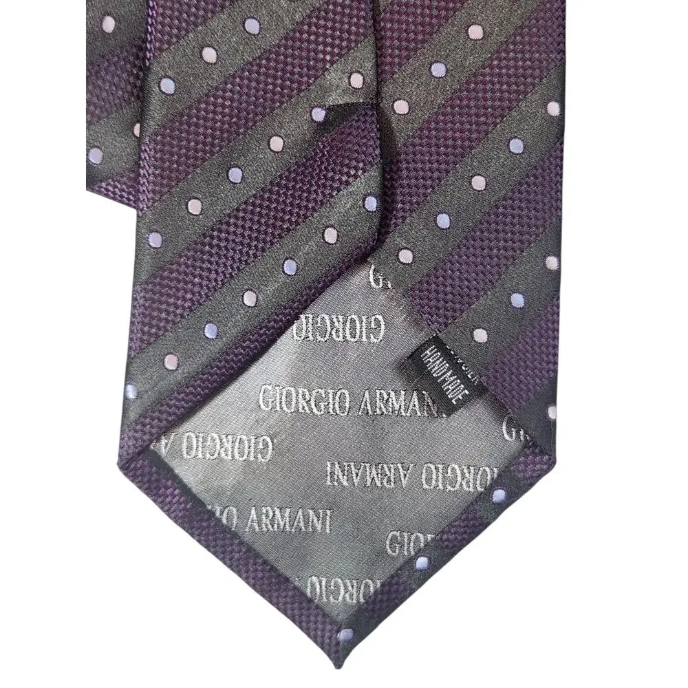 Giorgio Armani 100% Silk Tie Purple Black Striped Polka Dot‎ Made in Italy